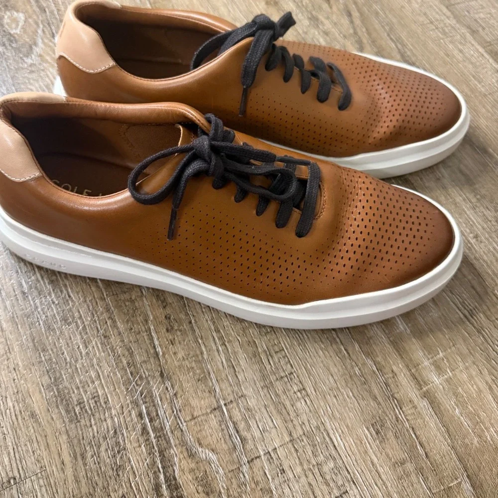 Cole Haan Grand Crosscourt Perforated Leather Sneakers British Tan Mens 10